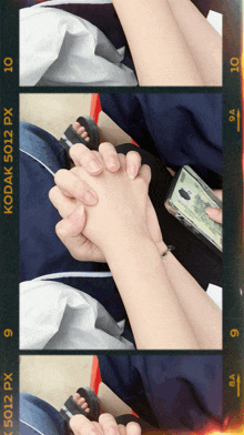 a kodak 5012 px film strip shows a person holding another person 's hand