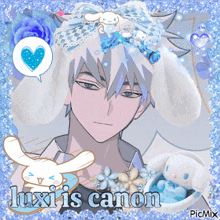 a picture of a boy with bunny ears and the words luxi is canon on the bottom