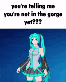 a picture of hatsune miku with a caption that says you 're telling me you 're not in the gorge yet