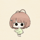 a drawing of a little girl with brown hair and a thought bubble