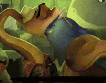 a pixelated image of a cartoon character laying down with a lollipop in his mouth