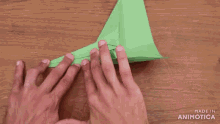 a person is making an origami bird with the words made in animotica visible