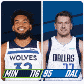 two basketball players one from the wolves and the other from dallas