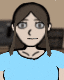 a cartoon drawing of a woman with a blue shirt on