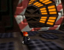 a video game character is standing in front of a cube