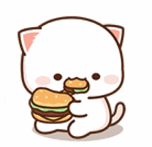 a white cat is eating a hamburger with a spoon .