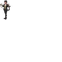 a pixel art of a man dressed as a cat in a tuxedo holding a whip .