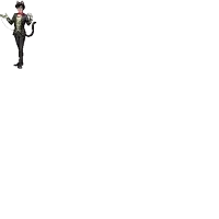 a pixel art of a man dressed as a cat in a tuxedo holding a whip .