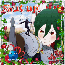 a picture of a girl with a sword and the words shut up love