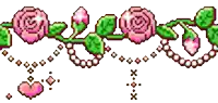 a pixel art border with pink roses and green leaves on a white background