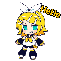 a cartoon drawing of a girl with a bow and the words " hehe " above her
