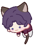 a cartoon character with cat ears and a stick in his hand .
