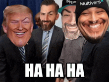 a group of men are posing for a picture and one of them is wearing a hat that says multivers on it