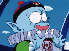 a cartoon character with a chinese symbol on his hat