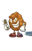 a cartoon character holding a nutcracker with the word nautiha behind him