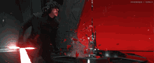 a person is holding a red light saber in front of a red background that says driverrescue tumblr