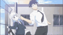 a man and a girl are standing next to each other in an anime scene