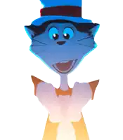 a blue cartoon cat wearing a top hat and a tie