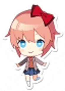 a chibi sticker of a girl with pink hair and blue eyes .