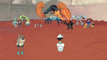 a group of cartoon characters including a dog and a man with a diaper on