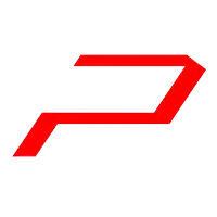 a red arrow on a white background with the letter p in the middle