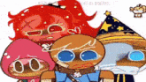 a group of cartoon characters are standing next to each other and looking at the camera .