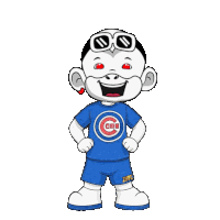 a cartoon character is wearing a blue cubs shirt