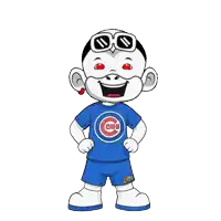 a cartoon character is wearing a blue cubs shirt