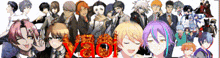 a group of anime characters are lined up in a row with the word yaoi in red