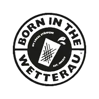 a black and white logo for born in the wetterau .