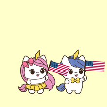 two unicorns holding american flags with the words happy independence day above them