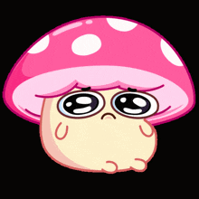 a cartoon drawing of a mushroom with a sad face