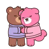 a brown teddy bear and a pink teddy bear hug each other