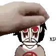 a pixel art of a person 's head with a hand covering it .