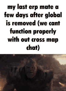 a poster that says my last erp mate a few days after global is removed ( we cant function properly with out cross map chat