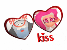 a couple of hearts with the word kiss on the bottom right