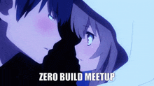a picture of a boy and a girl kissing with the words zero build meetup below them