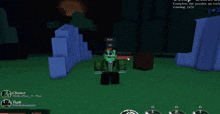 a screenshot of a video game shows a green monster standing in front of a tombstone with the word all on it