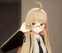 a 3d anime girl wearing glasses and a suit and tie