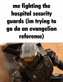a meme about fighting the hospital security guards on paramount plus