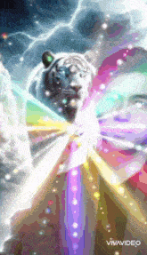 a colorful painting of a tiger and a woman with the words vivavideo at the bottom