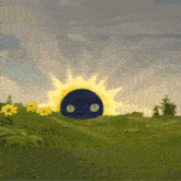 a drawing of a sun with a black cat in the middle