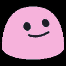 a pixel art illustration of a pink smiley face with black eyes and a smile .