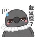 a cartoon bird is wearing a white collar and has a question mark on it 's forehead .