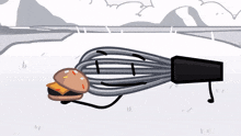 a cartoon character with a whisk and a hamburger