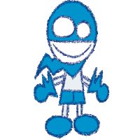 a blue and white drawing of a person 's face and arms