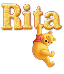 winnie the pooh is holding up the word rita above him