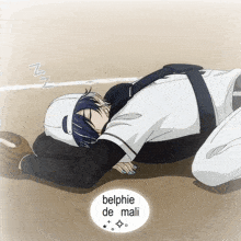 a baseball player is sleeping on the field with the name belphie de mali in the circle