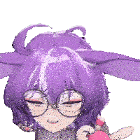 a girl with purple hair and glasses is holding a stuffed animal and smiling .