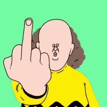 a cartoon drawing of a bald man with a tattoo on his face giving the middle finger